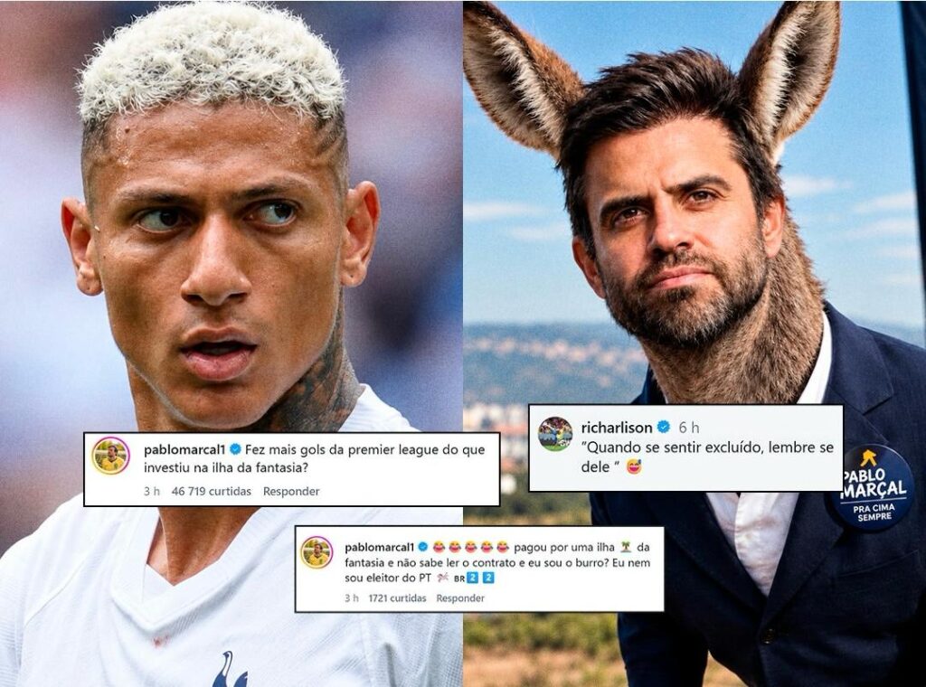 Após declarar apoio a Lula, Richarlison debocha da campanha de Flávio com imagem de Pablo Marçal em corpo de burro
