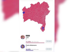 LULA DOMINA A BAHIA E VENCE EM 413 MUNICÍPIOS; FLÁVIO BOLSONARO LEVA VANTAGEM EM APENAS QUATRO